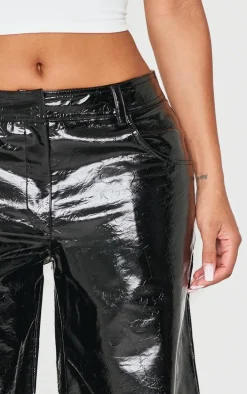 Shape Black Faux Leather Textured Wide Leg Pants