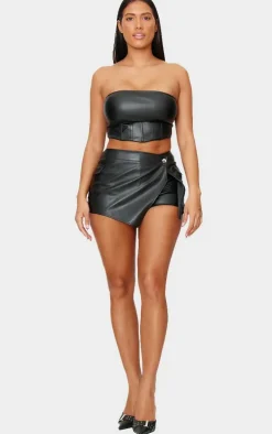 Shape Black Faux Leather Wrap Front Skort