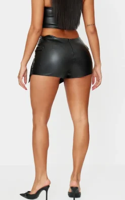 Shape Black Faux Leather Wrap Front Skort
