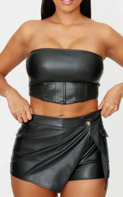 Shape Black Faux Leather Wrap Front Skort