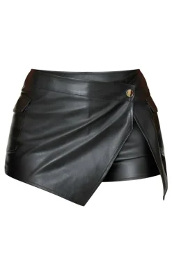 Shape Black Faux Leather Wrap Front Skort