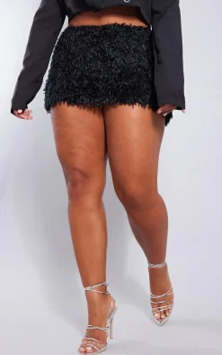 Shape Black Feather Effect Micro Mini Skirt