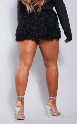 Shape Black Feather Effect Micro Mini Skirt