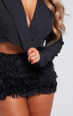 Shape Black Feather Effect Micro Mini Skirt