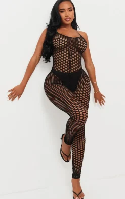 Shape Black Fishnet Strappy Jumpsuit