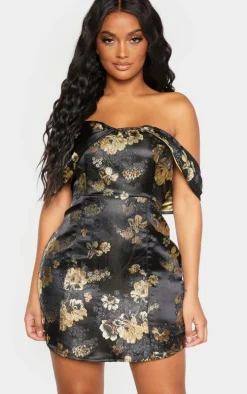 Shape Black Floral Bardot Bodycon Dress