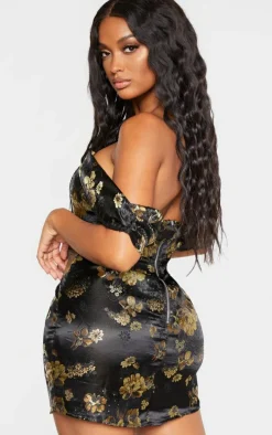 Shape Black Floral Bardot Bodycon Dress