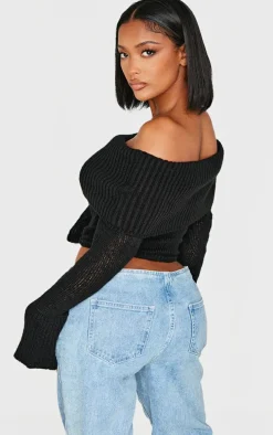 Shape Black Fold Over Knitted Top