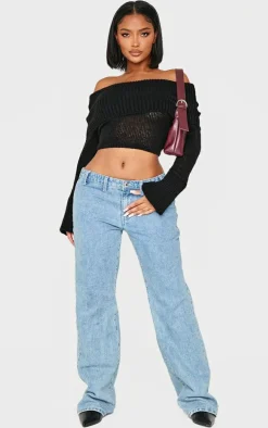 Shape Black Fold Over Knitted Top