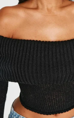 Shape Black Fold Over Knitted Top