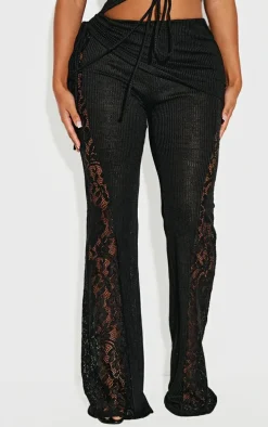 Shape Black Fold Over Ribbed Pants With Side Panel Detail