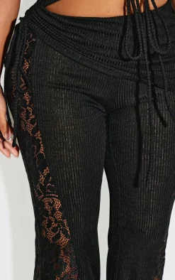 Shape Black Fold Over Ribbed Pants With Side Panel Detail