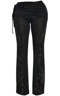 Shape Black Fold Over Ribbed Pants With Side Panel Detail