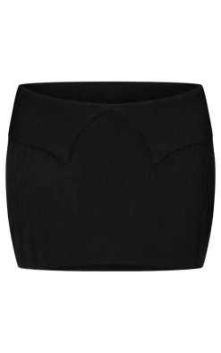 Shape Black Fold Over Ribbed Mini Skirt