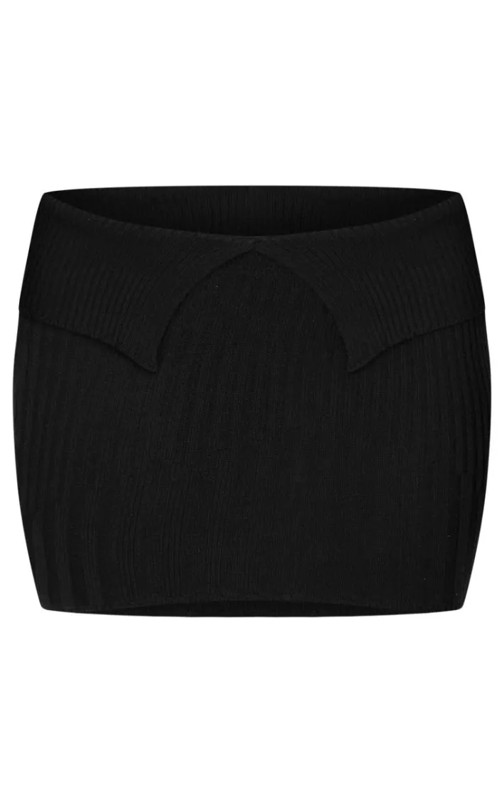 Shape Black Fold Over Ribbed Mini Skirt