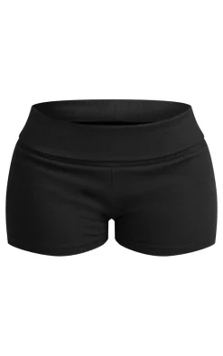Shape Black Foldover Rib Waist Hot Pants