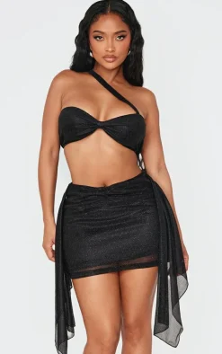 Shape Black Glitter Asymmetric Bralette