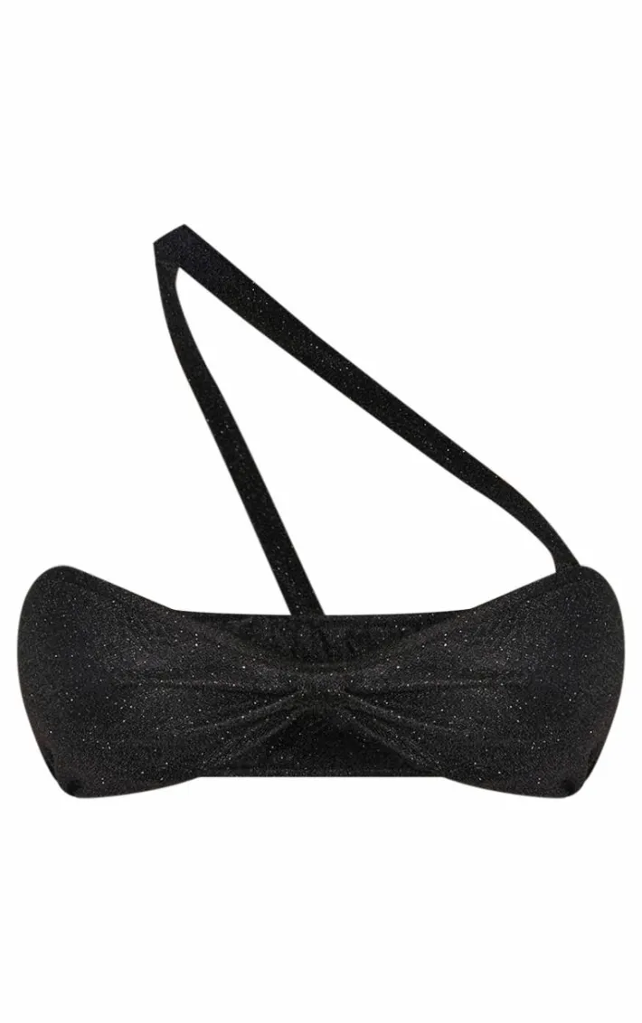 Shape Black Glitter Asymmetric Bralette