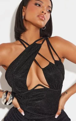 Shape Black Glitter Cup Detail Ruched Side Bodycon Dress