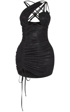 Shape Black Glitter Cup Detail Ruched Side Bodycon Dress