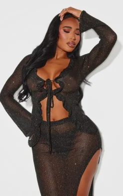 Shape Black Glitter Knit Ruffle Top