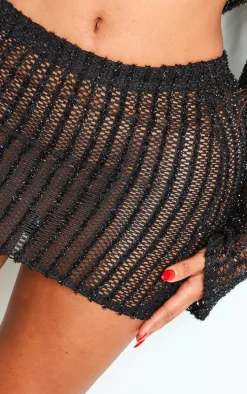 Shape Black Glitter Textured Mini Skirt