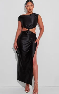 Shape Black High Shine Cut Out Knot Maxi Dress