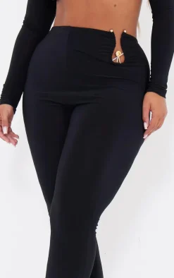 Shape Black High Waisted Ring Detail Flare Leggings