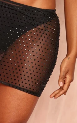 Shape Black Hot Fix Low Rise Micro Mini Skirt