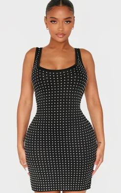 Shape Black Hot Fix Scoop Neck Mini Dress