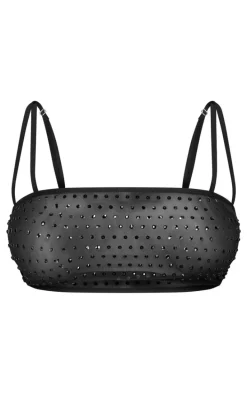 Shape Black Hot Fix Strappy Crop Top