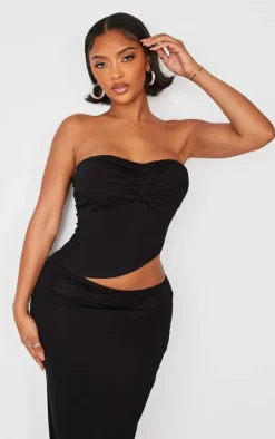 Shape Black Jersey Bandeau Asymmetric Hem Top
