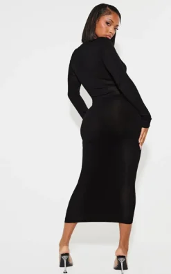 Shape Black Jersey Cut Out Long Sleeve Midi Dress