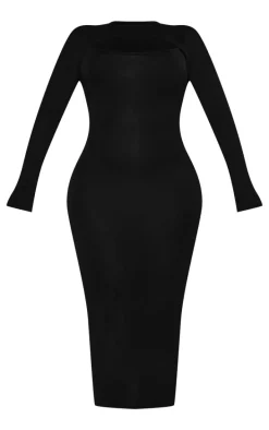 Shape Black Jersey Cut Out Long Sleeve Midi Dress