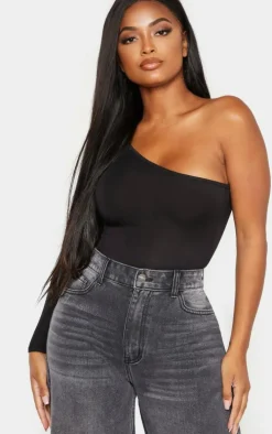 Shape Black Jersey One Shoulder Bodysuit