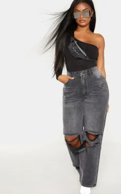 Shape Black Jersey One Shoulder Bodysuit