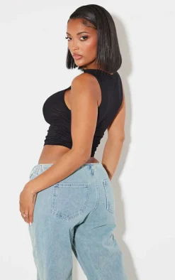 Shape Black Jersey Ruched Side Sleeveless Crop Top