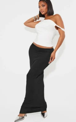 Shape Black Jersey Ruched V Waist Midaxi Skirt