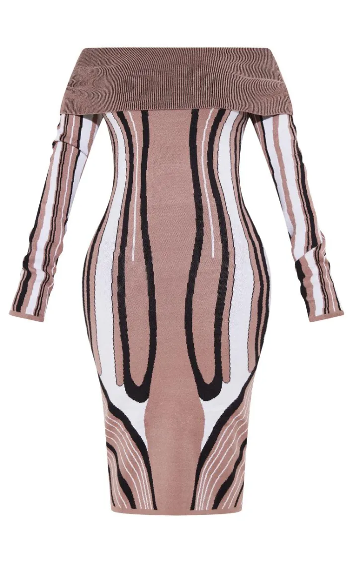 Shape Black Knit Abstract Print Bardot Midaxi Dress
