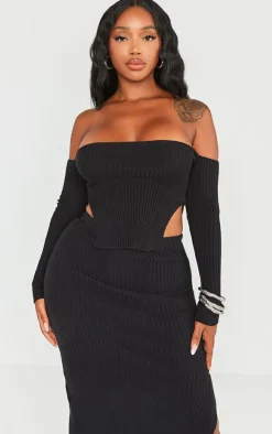 Shape Black Knit Bardot Split Side Top