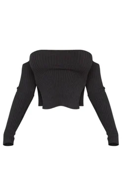 Shape Black Knit Bardot Split Side Top