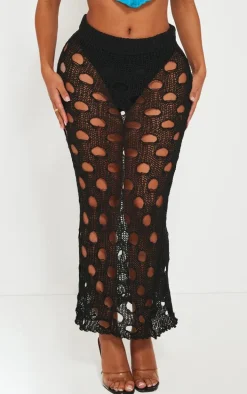 Shape Black Knit Distressed Cut Out Maxi Skirt