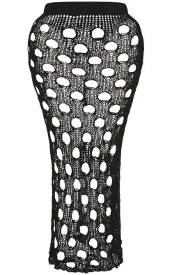Shape Black Knit Distressed Cut Out Maxi Skirt