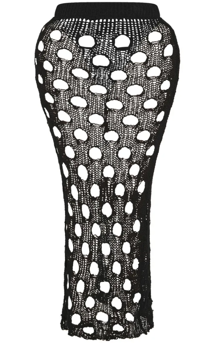 Shape Black Knit Distressed Cut Out Maxi Skirt