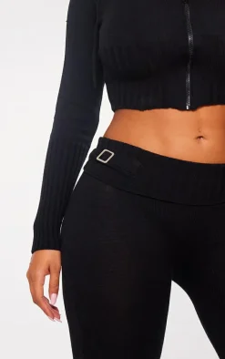 Shape Black Knit Foldover Flare Pants