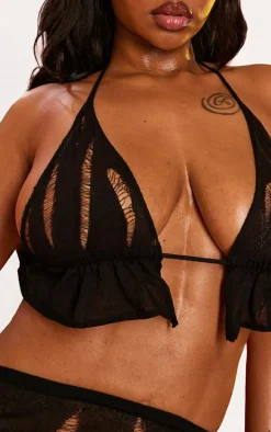 Shape Black Knit Ladder Detailed Halterneck Bralet