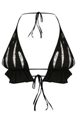 Shape Black Knit Ladder Detailed Halterneck Bralet