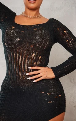 Shape Black Knit Scoop Neck Long Sleeve Maxi Dress