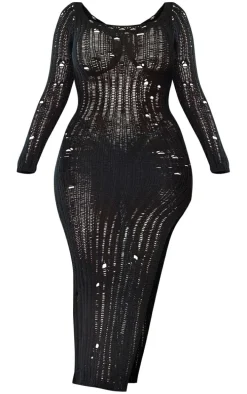 Shape Black Knit Scoop Neck Long Sleeve Maxi Dress