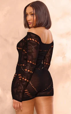 Shape Black Knit Sheer Bardot Unitard